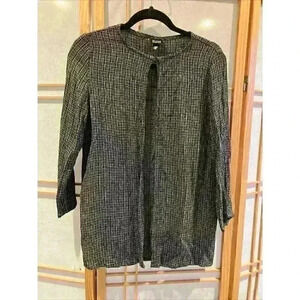Eileen Fisher Black White Long Sleeve One Button Cardigan, Small
